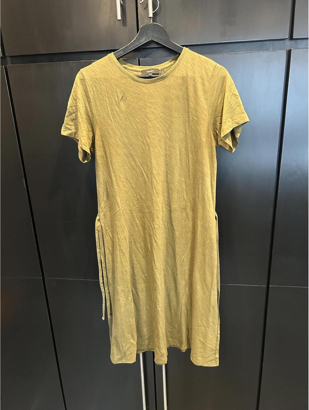Theory Casual Short Sleeve Dress in Olive Green, Size L